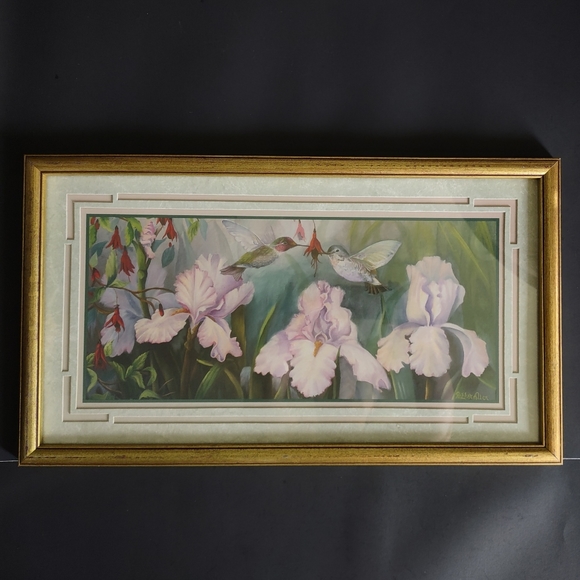 Hummingbirds & Iris Flowers Art print by Robbin Allen Framed Matted 23" x 13.5" - Picture 6 of 6